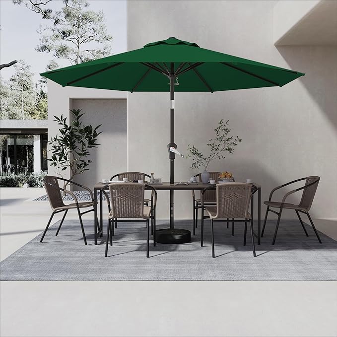 9 FT Patio Umbrella for Outdoor, Outdoor Umbrella with Push Button Tilt and Crank, Outdoor Patio Umbrellas with 8 Sturdy Ribs for Market, Garden, Deck, Backyard, Pool (Dark Green)