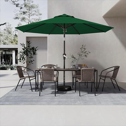 9 FT Patio Umbrella for Outdoor, Outdoor Umbrella with Push Button Tilt and Crank, Outdoor Patio Umbrellas with 8 Sturdy Ribs for Market, Garden, Deck, Backyard, Pool (Dark Green)