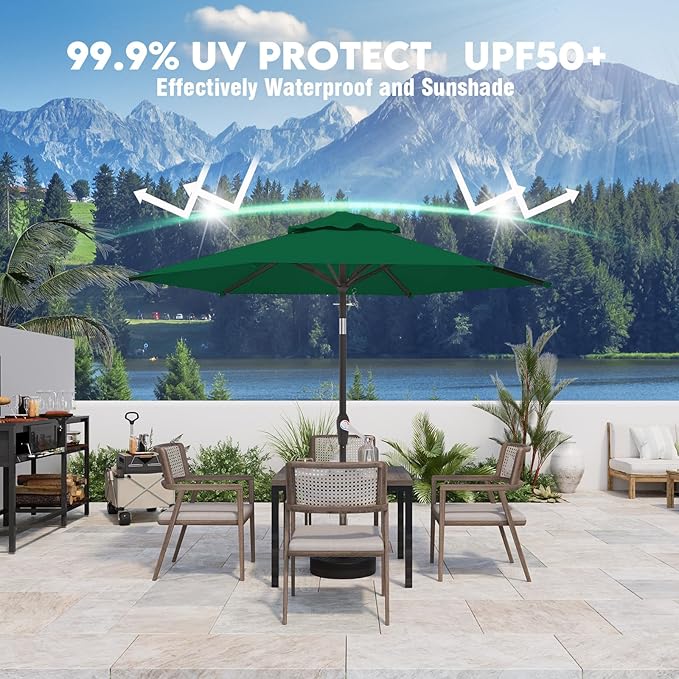 7.5FT Patio Umbrella Table Market Umbrella w/Tilt and Crank Heavy-Duty Round Outdoor Umbrellas for Garden, Deck, Backyard, Pool and Beach, Dark Green