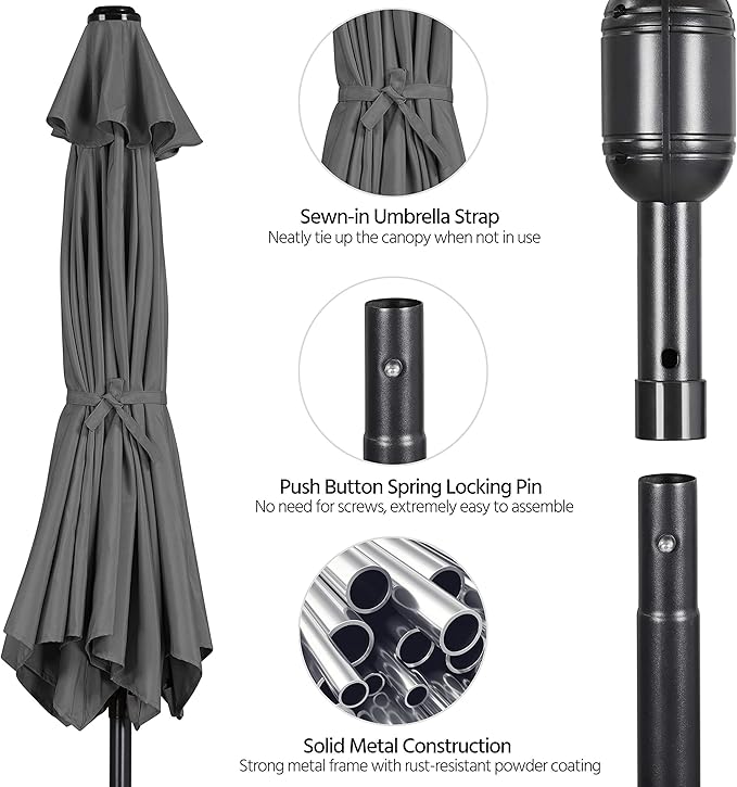 Yaheetech 9FT Patio Umbrella Outdoor Umbrella Patio Yard Market Table Umbrella with Push Button Tilt & Crank for Garden/Beach/Lawn/Deck/Backyard/Pool, 8 Ribs, Gray