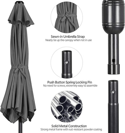 Yaheetech 9FT Patio Umbrella Outdoor Umbrella Patio Yard Market Table Umbrella with Push Button Tilt & Crank for Garden/Beach/Lawn/Deck/Backyard/Pool, 8 Ribs, Gray