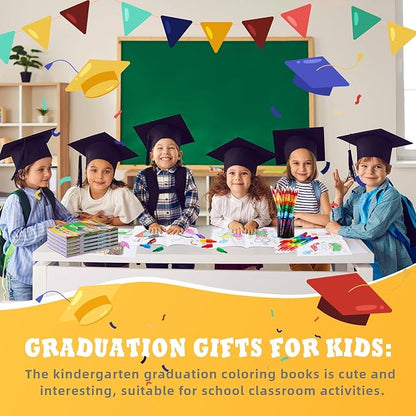 BenLouis 24 Kindergarten Graduation Mini Coloring Books Kids with 24 Stacking Crayons Preschool Party Favors Activity Books Bulk for Kids Student Grad Party Goodie Bag Gift Stuffer Classroom Reward
