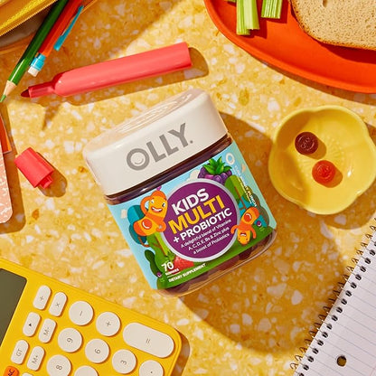 OLLY Kids Multivitamin & Probiotic Gummy, Digestive Support, Vitamins A, D, C, E, B, Zinc, Chewable Supplement, Berry Flavor, 35 Day Supply - 70 Count