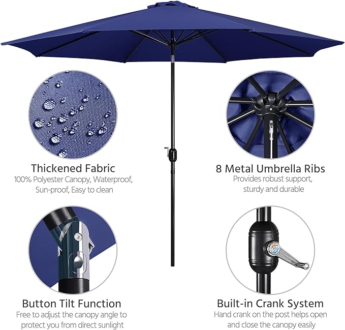 Yaheetech 11FT Patio Umbrella Outdoor Market Table Umbrella with Push Button Tilt & Crank for Garden/Lawn/Deck/Backyard/Pool/Beach, 8 Ribs, Navy Blue