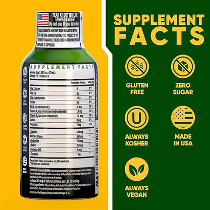Vitamin Energy Focus+ Extra Strength Daily Energy Shot – Blue Raspberry – 260mg Natural Caffeine, 100% DV B-Vitamins – Focus & Productivity Support – Zero Sugar, Vegan, Kosher – 1.93 fl oz, 24-Pack
