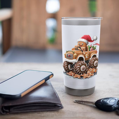 Funny Monster Truck Gingerbread Man Baking Christmas Cookies Stainless Steel Insulated Tumbler