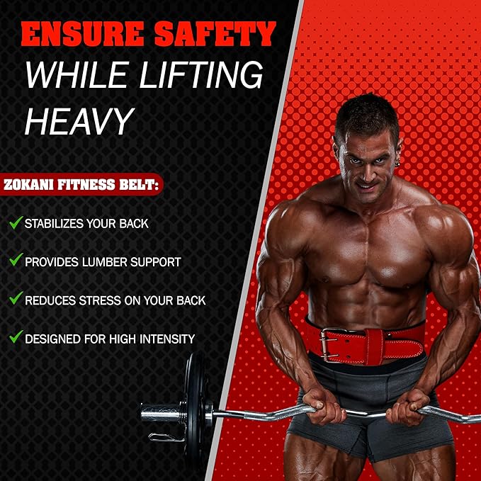 Zokani Thick Leather Weight Lifting Belt - 6MM 4-Inch Wide, 100% Leather 24" - 32", suede