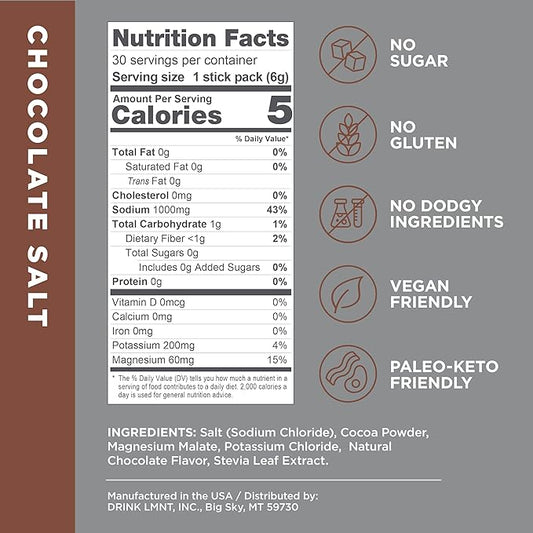 LMNT Zero Sugar Hot Chocolate or Coffee Mixer - Chocolate Salt | Drink Mix | 30 Count
