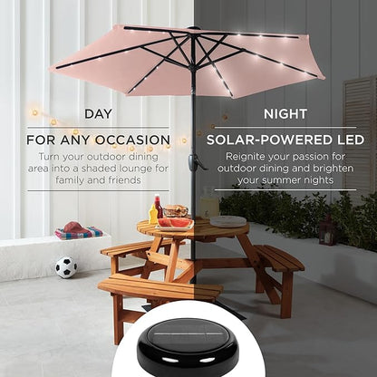 Best Choice Products 7.5ft Outdoor Solar Market Table Patio Umbrella for Deck, Pool w/Tilt, Crank, LED Lights - Rose Quartz