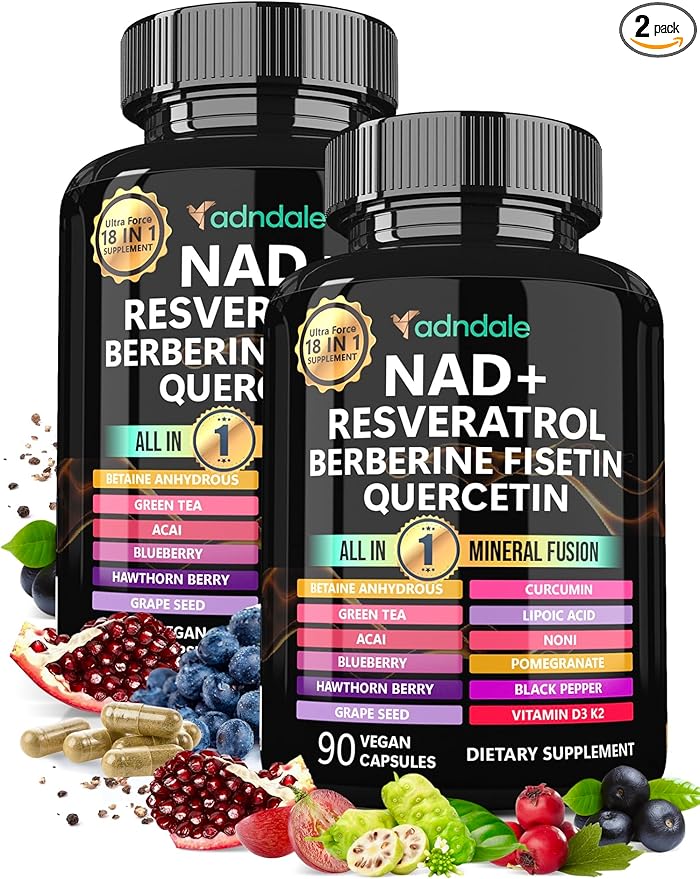 NAD Supplement. Longevity Formula with NAD, Trans Resveratrol, Quercetin, Betaine Anhydrous, Grape Seed, Fisetin. 180 Capsules