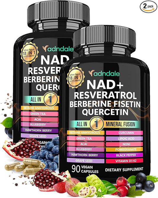 NAD Supplement. Longevity Formula with NAD, Trans Resveratrol, Quercetin, Betaine Anhydrous, Grape Seed, Fisetin. 180 Capsules