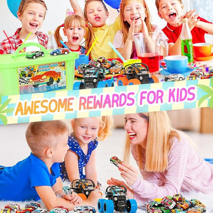 Toy Cars for Kids Ages 4-8, 56Pcs Monster Truck Toys Pull Back Cars with Storage Box, Race Cars Party Favors for Toddler Toys Pinata Goodie Bag Stuffers Christmas Treasure Box Classroom Prizes