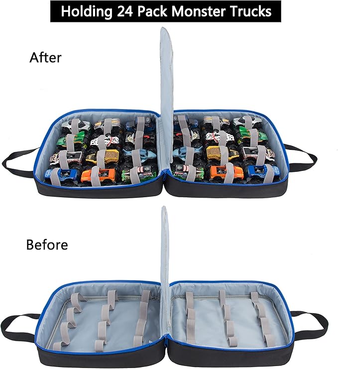 KISLANE Carrying Case for 24 Monster Jam Trucks, Kids Toy Truck Storage Compatible with 24 Monster Jam Trucks, Holding for 1:64 Scale Monster Jam Trucks (No Accessories Included)