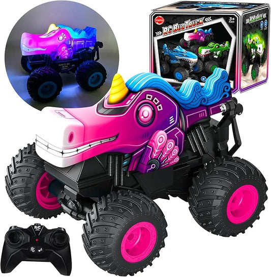 Remote Control Car, 2.4Ghz Unicorn Rc Monster Truck for Boys Girls, Rchargeable Rc Truck with Lights & Music, 360° Rotating Stunts RC Car Toy for Kids 3-5 6 7 8-12