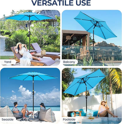 SUNVIVI OUTDOOR 7.5' Outdoor Patio Umbrella, Patio Umbrella, Market Umbrella, Metal Pole Umbrella with Push Button Tilt and Crank, 6 Ribs, Polyester Canopy