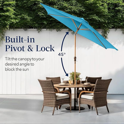 Best Choice Products 10ft Market Umbrella, Outdoor Sun Shade for Backyard, Deck, Poolside, Table w/Woodgrain Pattern, Easy Tilt & Crank - Sky Blue