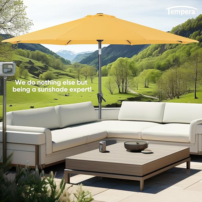Tempera Patio Market Outdoor Table Umbrella with Push Button Tilt and Crank,Large Sun Umbrella with Sturdy Pole&Fade resistant canopy,Easy to set