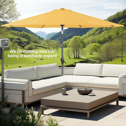 Tempera Patio Market Outdoor Table Umbrella with Push Button Tilt and Crank,Large Sun Umbrella with Sturdy Pole&Fade resistant canopy,Easy to set