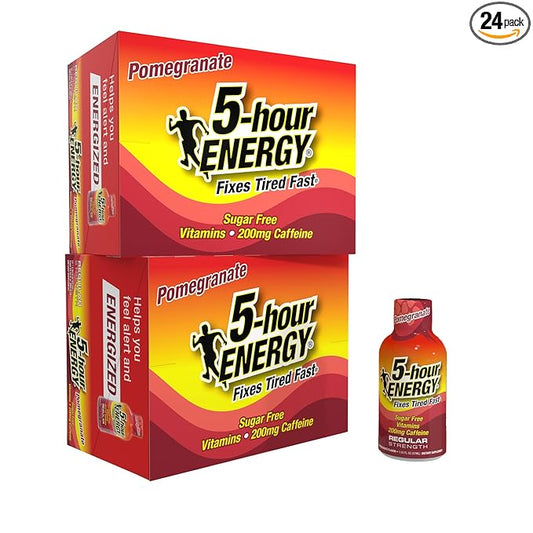 5-hour ENERGY Regular Strength Energy Shot, Pomegranate Flavor (1.93 oz. - 24 Count) Zero Calories & Sugar-Free 200 mg Caffeinated Shot, Amino Acids & B Vitamins, Dietary Supplements