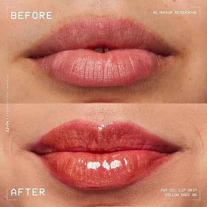 NYX PROFESSIONAL MAKEUP Fat Oil Lip Drip, Moisturizing Lip Oil Gloss, Vegan Tinted Formula, Up to 12 HR Hydration - Follow Back (Shimmering Warm Nude)