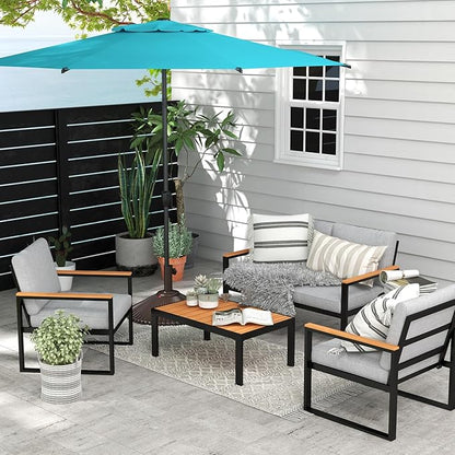 Abba Patio 9FT Lyon Outdoor Patio Umbrella Outdoor Table Umbrella with Push Button Tilt and Crank Market Umbrella 8 Sturdy Ribs UV Protection Waterproof for Garden Deck Backyard Pool Light Blue