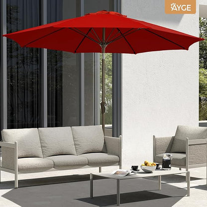 Ayge 9FT Large Outdoor Patio Umbrella Market Table Umbrella-UV Resistant, Easy Push Button Tilt and Crank, 8 Sturdy Fiberglass Ribs Heavy-Duty Pool Umbrella for Deck, Backyard,Garden