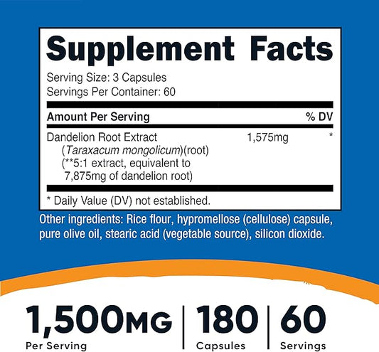 Nutricost Dandelion Root 525mg, 180 Capsules (2 Bottles) - 1575mg Serving, Non-GMO, Gluten Free