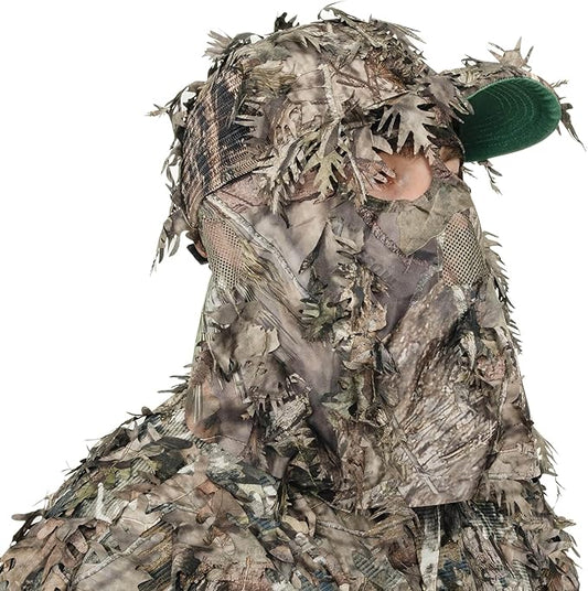 QuikCamo Lightweight 3D Leafy Camo Face Mask & Hat for Hunting, OSFM Adjustable Camouflage Hat, Mossy Oak & Realtree