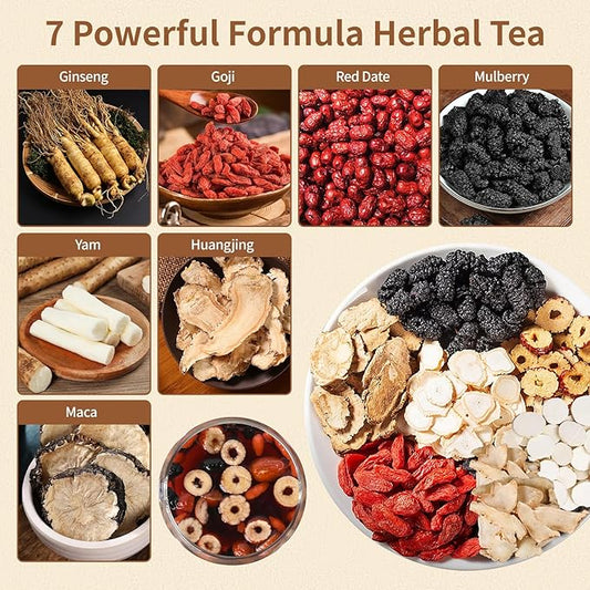 Kidney Tea Formula Ginseng Six Treasure Tea - Natural Chinese Traditional Herbal Ginseng Five Treasures Kidney Detox Cleanse Teabag For Men Women (30 Bags/1 Pack)