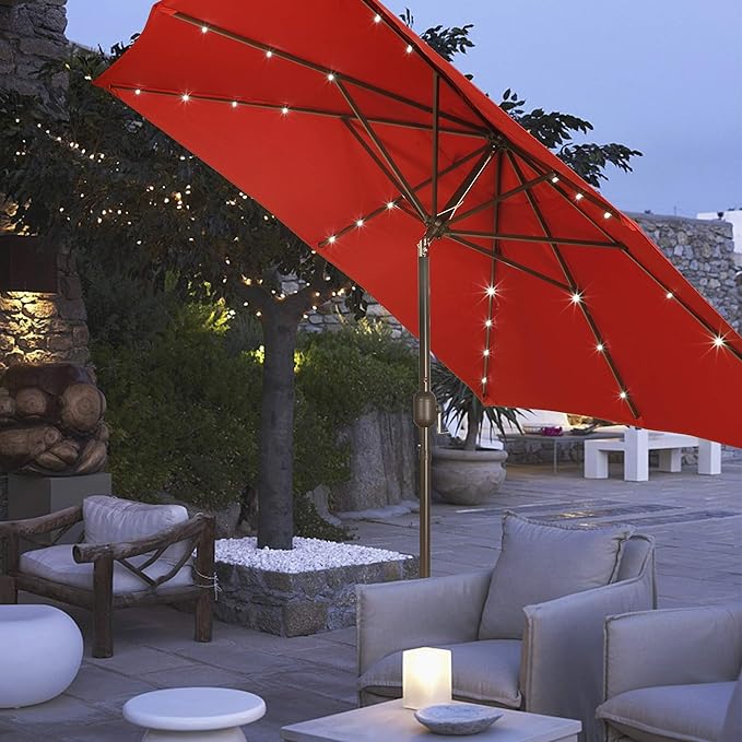 Blissun Rectangular Patio Umbrella, Table Market Umbrella with Tilt and Crank, Outdoor Umbrella for Garden, Deck, Backyard, Pool and Beach