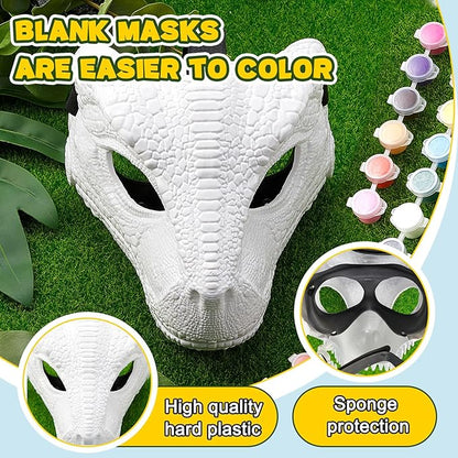 DIY White Hard Plastic Dino Mask with Paint Set,Dinosaur Mask Moving Jaw,T-rex,Jurassic for Kids