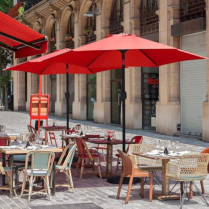 Yaheetech 7.5FT Patio Umbrella Outdoor Market Table Umbrella with 6 Sturdy Ribs, Push Button Tilt & Crank for Garden/Lawn/Deck/Backyard/Pool/Beach (Red)