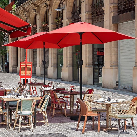 Yaheetech 7.5FT Patio Umbrella Outdoor Market Table Umbrella with 6 Sturdy Ribs, Push Button Tilt & Crank for Garden/Lawn/Deck/Backyard/Pool/Beach (Red)