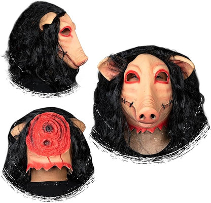 Zadin Scary Pig Mask for Adult, Jigsaw Pig Mask Halloween, Scary Latex Pig Head, Pig Face Mask Costume, Scary Halloween Horror Mask Cosplay, Jigsaw Mask, Universal