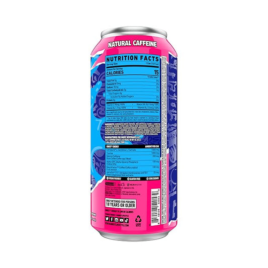 GHOST Energy Drink - 12-Pack, Bubblicious Cotton Candy, 16oz Cans - Energy & Focus & No Artificial Colors - 200mg of Natural Caffeine, L-Carnitine & Taurine - Gluten-Free & Vegan