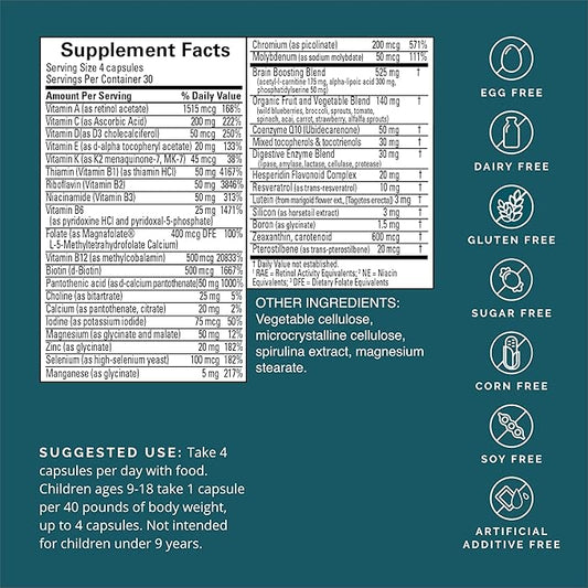 Dr Amen BrainMD NeuroVite Plus - 120 Capsules, Pack of 2 - Multivitamin & Mineral Supplement - Enhanced with Phytonutrients, Enzymes & Whole Foods - Gluten Free - 60 Total Servings
