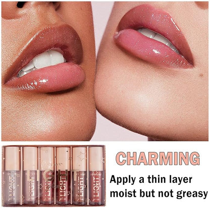 CAHIUYOA Light 6PCS Lip Gloss Set,Nude Pink Lip Gloss Kit Shine Glossy and Moisturizing,Lip Plumping Pack Bulk Liquid Lipstick for Women Girls-Set A