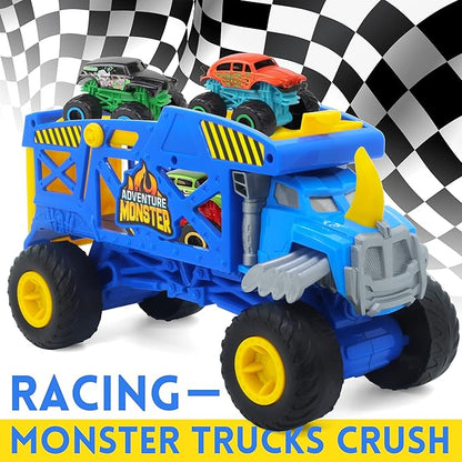 Monster Trucks Hauler Rhino with 3 Mini Trucks & Super Ramp Launch, Gift for Kids Ages 3+ Years