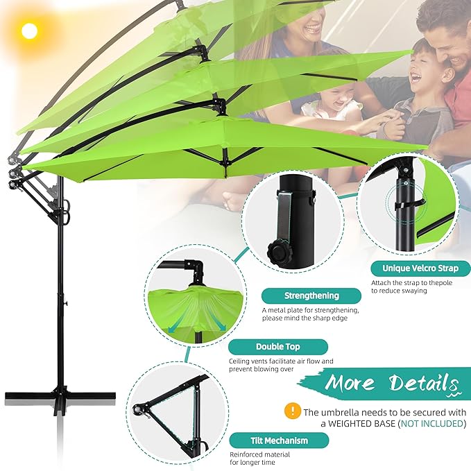 Shintenchi Patio Offset Umbrella with Easy Tilt Adjustment,Crank and Cross Base, Outdoor Cantilever Hanging Sunshade Canopy, Green
