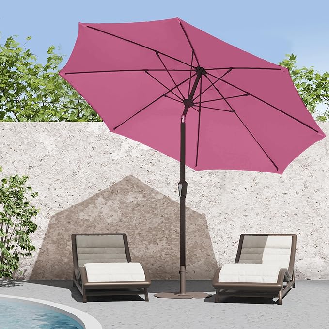 PatioKingdom 9FT Patio Outdoor Umbrella-UPF 50+ Sun Shade with Wind Vent, Push-Button Tilt & Smooth Crank Lift, Rust-Resistant Fiberglass Frame for Garden, Backyard,Yard