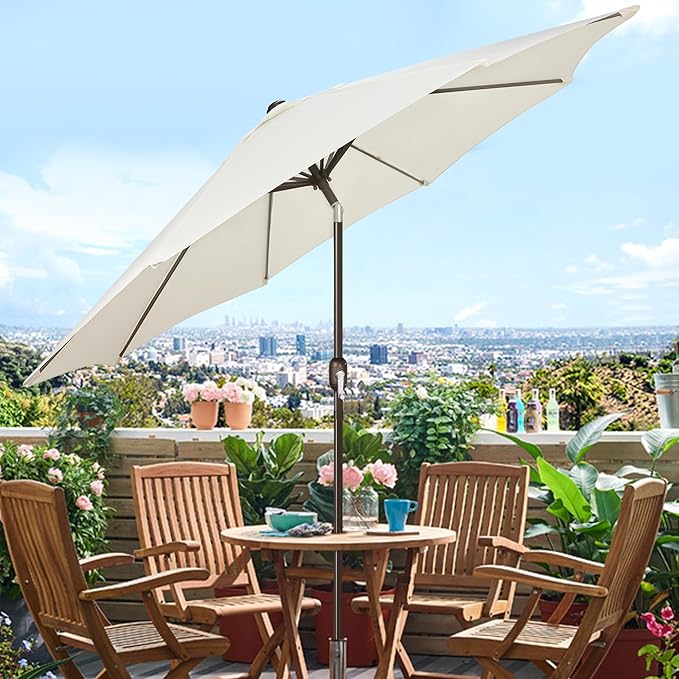 Blissun 9' Outdoor Patio Umbrella, Outdoor Table Umbrella, Yard Umbrella, Market Umbrella with 8 Sturdy Ribs, Push Button Tilt and Crank