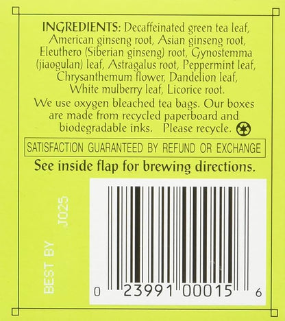 Triple Leaf Tea, Decaf Green Tea with Ginseng, 20 Tea Bags (Pack of 6)