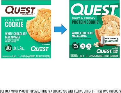 Quest Nutrition White Chocolate Macadamia Protein Cookie, 15g Protein, 1g Sugar, 2g Net Carbs, Keto Friendly, High Protein, Low Carb; 12 Count