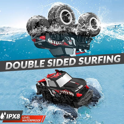 STEMTRON Amphibious Remote Control Car 2.4 GHz 1:20 All Terrain Off-Road RC Car Pool Toys Remote Control Boat Gifts for Kids Boys Black