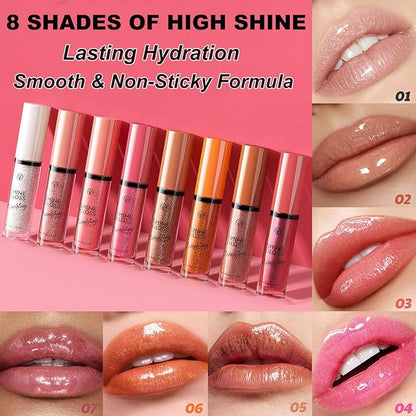 Red Lip Gloss Women Girls Plumping Lip Gloss Glitter Tinted Lip gloss Oil Plumper Hydrating Long Lasting Moisturizing Non Sticky Makeup lip gloss (08# Rose Red Shimmer)