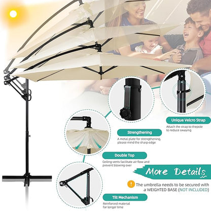 Shintenchi Patio Offset Umbrella with Easy Tilt Adjustment,Crank and Cross Base, Outdoor Cantilever Hanging Umbrella, Sunshade Umbrella Canopy, Cream White