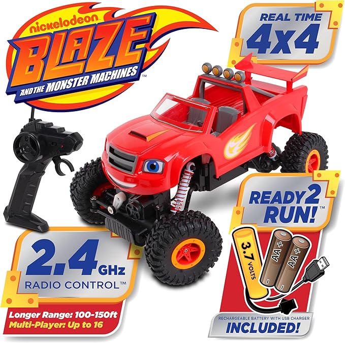 NKOK Blaze & The Monster Machines: RC Rock Crawler - Blaze Remote Controlled Monster 4x4 Truck, 1:16 Scale, 2.4 Ghz, Ready to Run (6501), Ages 6+