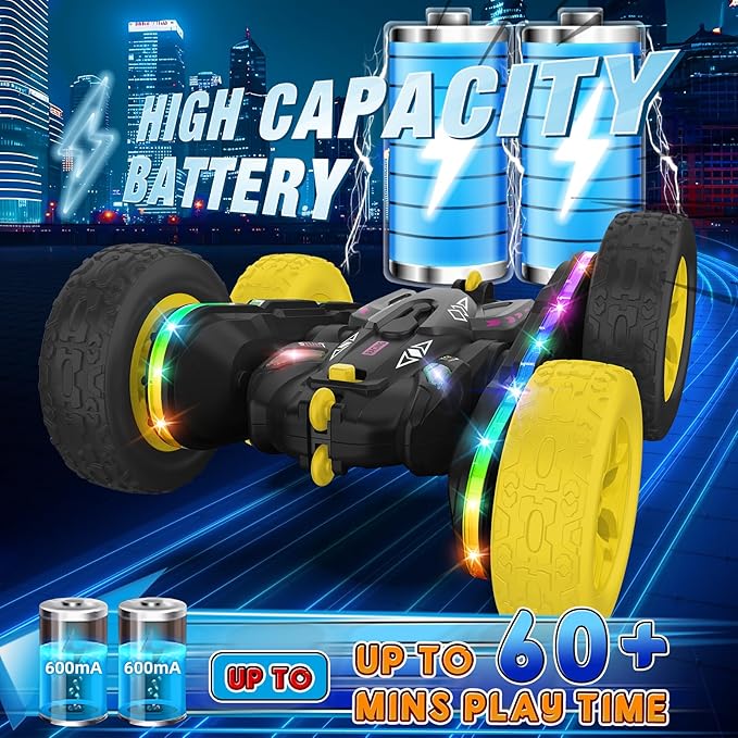 Remote Control Car,RC Cars with sides light strip and Headlights,Double Sided 360 Flips Rotating RC Stunt Car,2.4Ghz All Terrain Toys for Ages 4-6 Kids Toy for Boys Girls Birthday Gift(black)