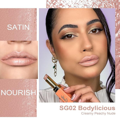 Oulac Nude Hydrating Lipstick Set For Women High Impact Lipcolor Tinted Lip Balm, Nourishing, Satin Finish, Moisturizing Creamy Formula, Vegan Clean Beauty Sensual Glow Rich Crème 01+02+04(SET 1)