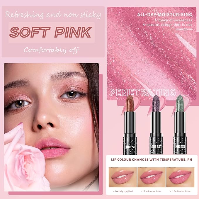 3Pcs Glitter Jelly Lipstick Set, 3 Colors Glossy Glitter